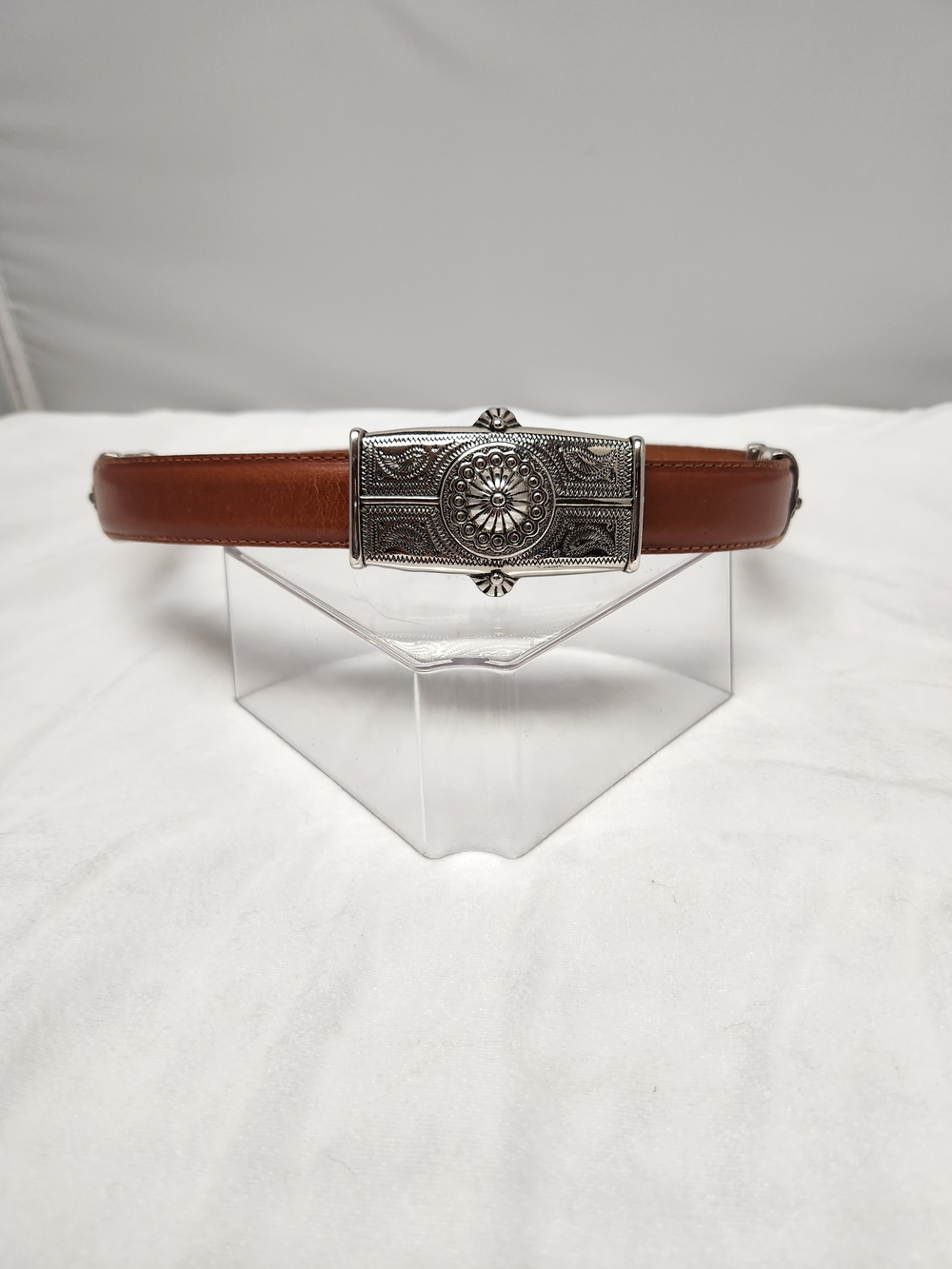 Amanda Smith Brown Leather Belt with Ornate Silver Buckle